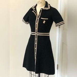 Sandro Paris, Size US 6, Button Front,Ruffle Collar,Heavy Knit Matte Black Dress